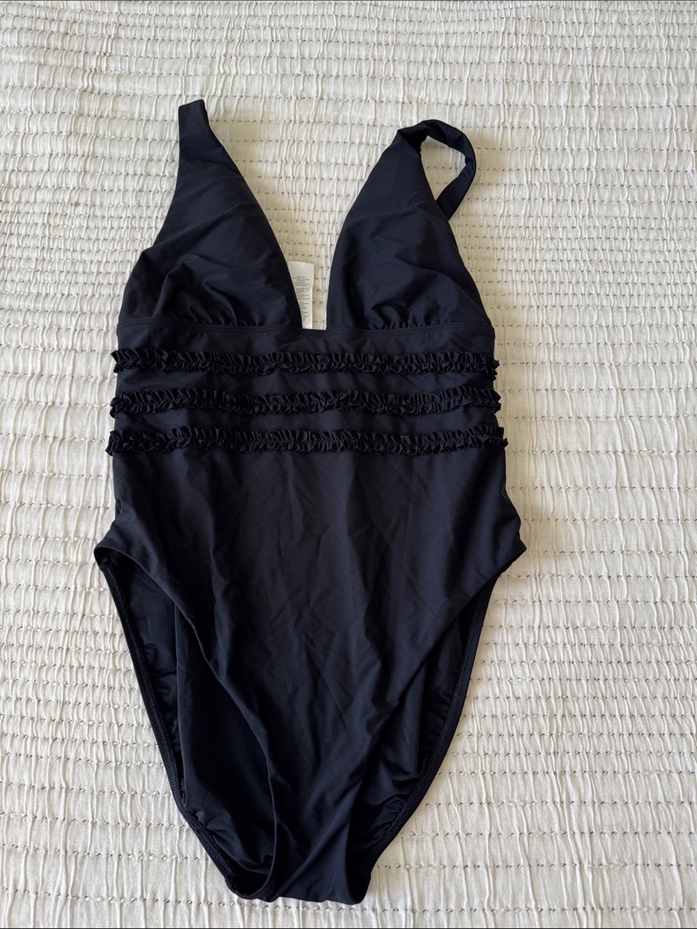 Classic Black Ruffle-Detail One-Piece Swimsuit